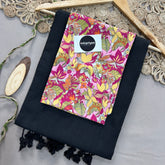 Black Handloom Khadi Cotton Saree With Multi Clr Print Blouse